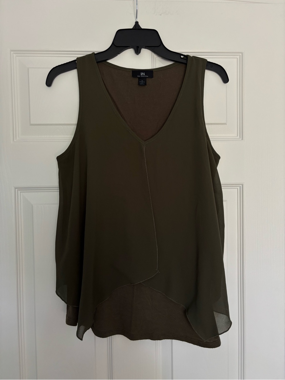 I.N. San Francisco Olive Layered V-Neck Sleeveless Top